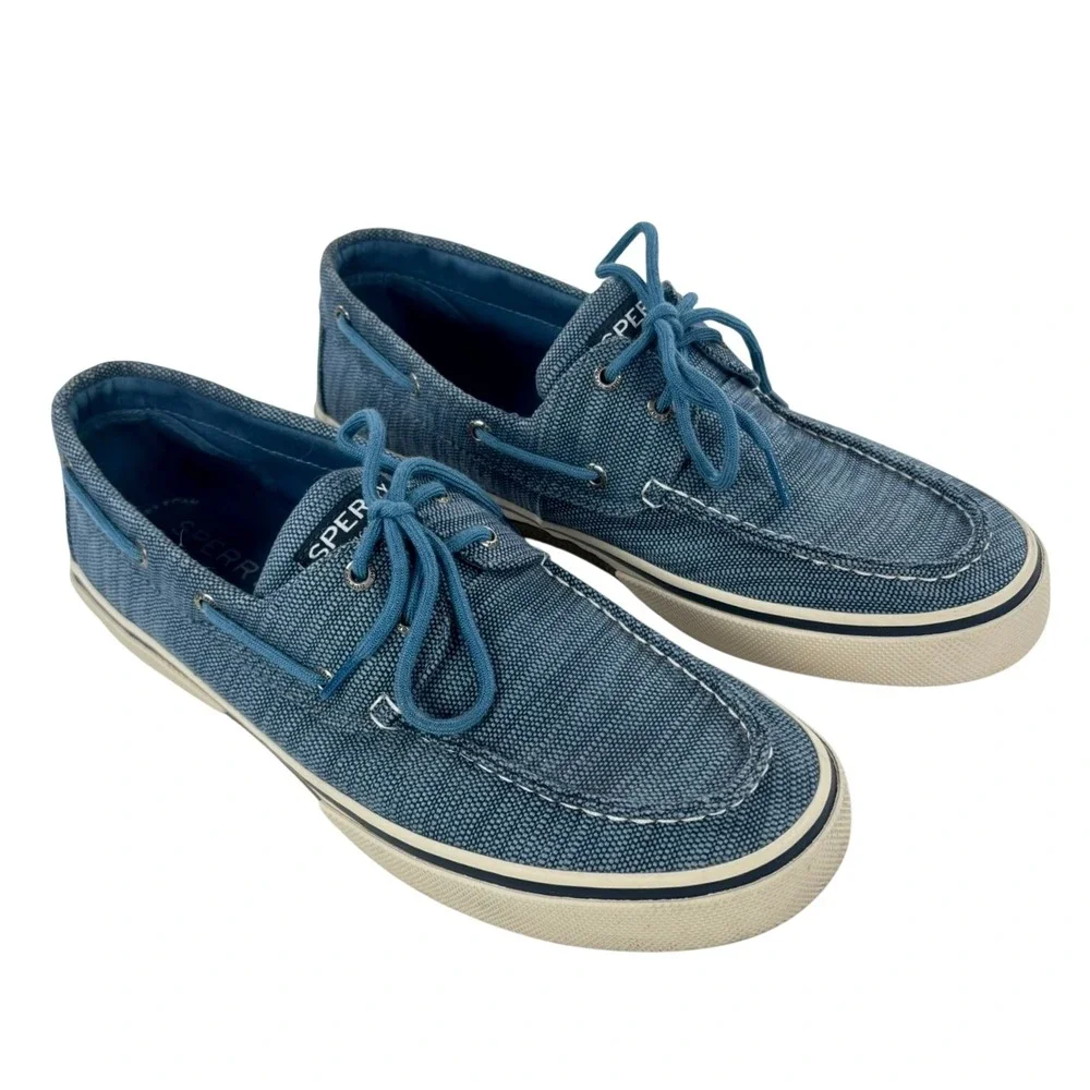 Sperry Boat Shoes Blue Canvas Bahama Nautical Preppy Mens 10.5